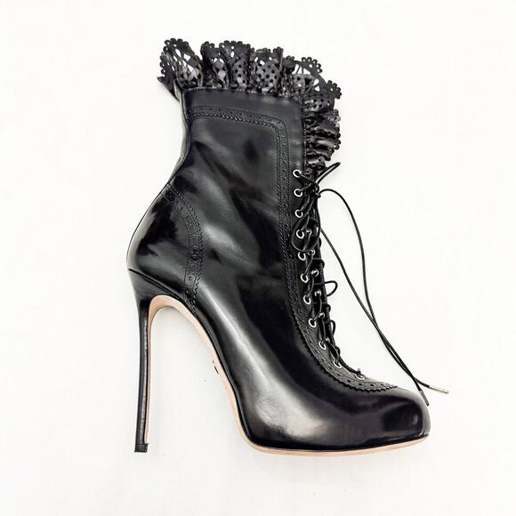 DSQUARED2 Black Witness Lace-up Heel Stiletto Booties Lace Fringe SIze 40 Italy - Picture 10 of 10